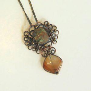 Forest Jasper Copper Scroll Necklace